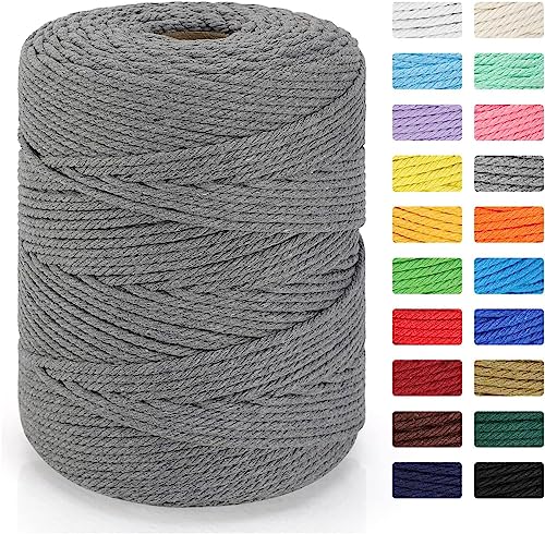 Premium Makramee Garn 5mm x 200m grau Baumwollschnur Boho Deko 100% Baumwolle Natürliche Baumwollgarn Baumwollkordel für DIY Handwerk wie Makramee Wandbehang,Wandteppichen von Idrese