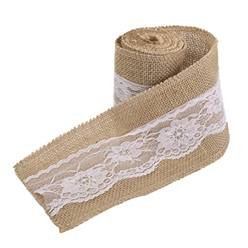 Sackleinenband weiße Spitze Jute Ribbon Roll DIY Craft Band für Hochzeit Brown 15 * 240 cm Sackleinenband weiße Spitze Jute Ribbon Roll DIY Craft Band für Hochzeit Brown 15 * 240 cm von Iewroyt