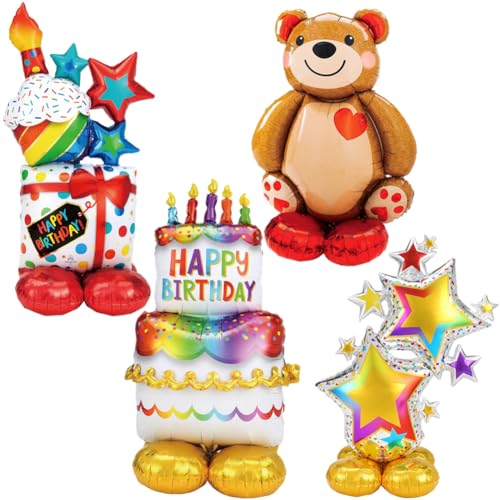 IhLux Folienballon Happy Birthday, Happy Birthday Luftballon, süßer Teddy-Bär Ballon, Folien-Ballon Helium Folien-Luftballon Kinder-Geburtstag Junge Mädchen, Party-Deko 4Pcs von IhLux