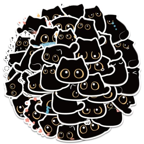 IhLux Nette Katze Aufkleber: 100 pcs Wasserdicht Schwarz Kawaii Katze Vinyl Sticker für Laptop, Telefon, Scrapbook, Skateboard, Auto & Gepäck von IhLux