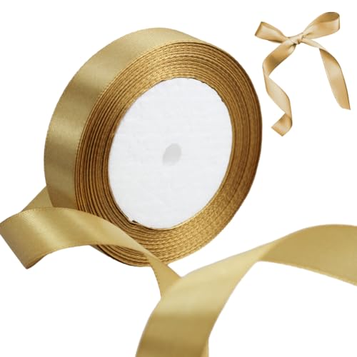 Satinband, 2cm x 22 Meters Dekoration Präsent Geschenkband Schleifenband Dekoband für Geschenk Hochzeit Party (Gold) von IheDovb