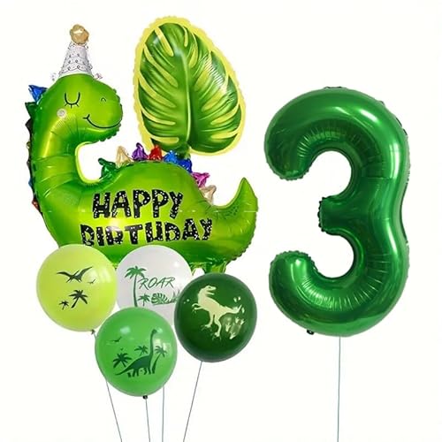 Iirlvior 7 Stück Dino Luftballon Dschungel Geburtstag Deko Ballon 3 Jahre Party Luftballons Grün Folienballon Dinosaurier für Kinder Waldtiere Party Babyparty Dschungel Partyzubehör Dekoration von Iirlvior