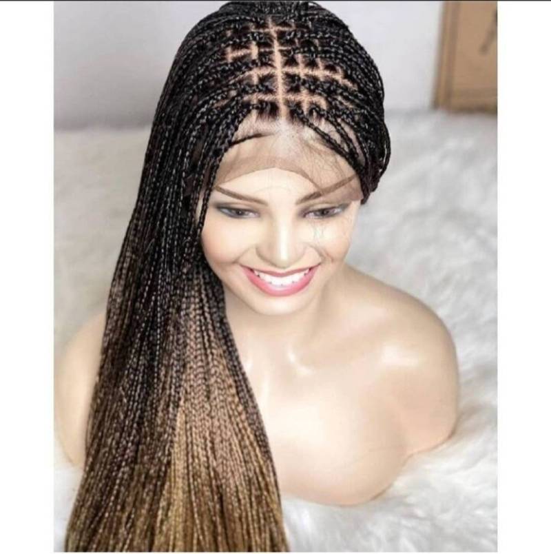 3 Farben Ombre Human Hair Knotless Full Lace Geflochtene Perücke, Box Zöpfe Perücken Für Schwarze Frauen, Conrow Perücke. 40Inches Geflochtene von IjUltimateHair