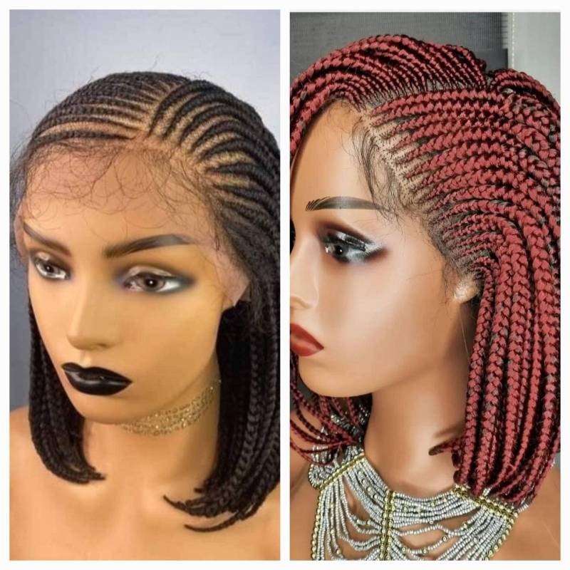 Handgemachte Kurze Box Geflochtene Perücke, Spitze Frontal & Full Lace Geflochtene Bob Zöpfe Perücke Für Schwarze Frau. Cornrow Perücke von IjUltimateHair