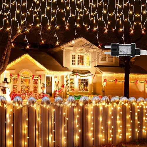 Ikodm 2 Stück LED Eisregen Lichterkette Außen 10m 400 LEDs Warmweiß, Weihnachtsbeleuchtung mit 8 Modi, IP44 wasserdicht für Innenausstattung Außenbereich Schlafzimmer Hochzeit Party von Ikodm