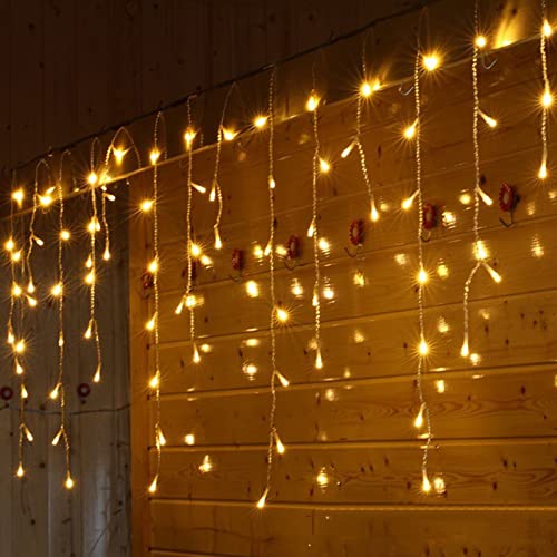 Ikodm 400 LEDs Eisregen Lichterkette Außen, 15M LED Vorhanglichter String Light 8 Modi mit Speicherfunktion, Lichterketten Innen für Schlafzimmer, Fenster, Party - Warmweiß, 15M-400LEDs von Ikodm