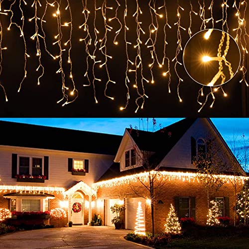 Ikodm Eisregen Lichterkette Außen 400 LED 10m, LED Lichtervorhang mit 8 Beleuchtungsmodi, IP44 wasserdicht für Innenausstattung Außenbereich Schlafzimmer Hochzeit Weihnachten Party, Warmweiß von Ikodm