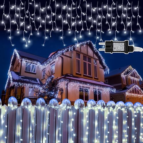 Ikodm LED Eisregen Lichterkette Außen 10m 400 LEDs Kaltweiß, Weihnachtsbeleuchtung mit 8 Modi, IP44 wasserdicht für Innenausstattung Außenbereich Schlafzimmer Hochzeit Party von Ikodm