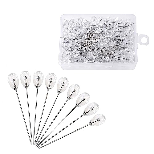 Ikosora 100PCS Corsage Boutonniere Pins, Nähen Corsage große Kopfnadel, Kristall Diamant gerade Pin Hochzeit Braut Haarschmuck Dekoration Handwerk von Ikosora