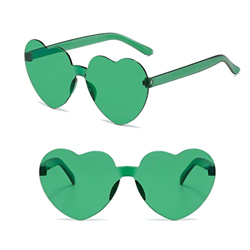 Ikosora Herz Brille, grünes Herz geformt randlose Sonnenbrille für Frauen, Kunststoff Party Herz Brille Neuheit Spaß Sonnenbrille Transparent Herz Zubehör für Valentin von Ikosora