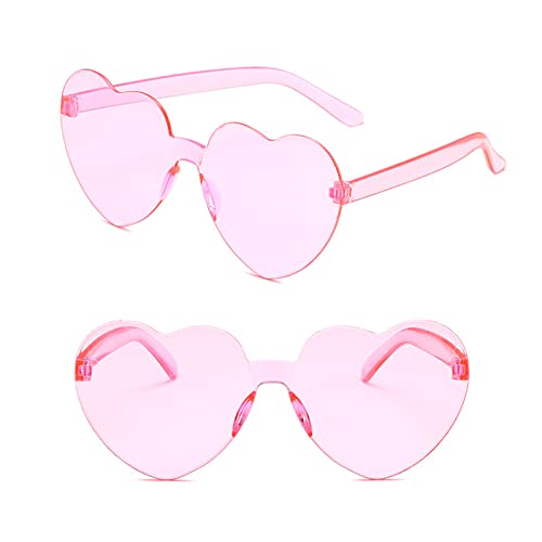 Ikosora Herz Brille, rosa Herz geformt randlose Sonnenbrille für Frauen, Kunststoff Party Herz Brille Neuheit Spaß Sonnenbrille Transparent Herz Zubehör für Valentine von Ikosora