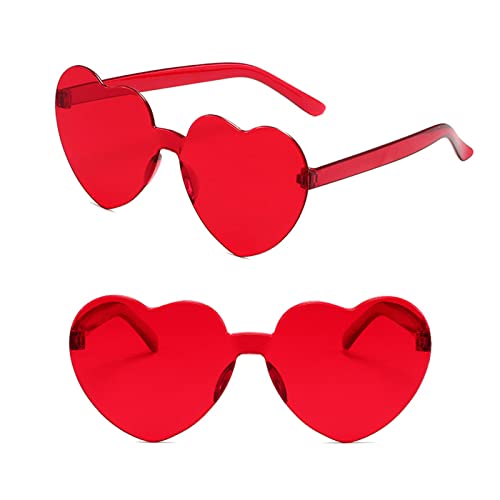 Ikosora Herz-Brille, rotes Herz geformt randlose Sonnenbrille für Frauen, Kunststoff-Party Herz Brille Neuheit Spaß Sonnenbrille transparentes Herz Zubehör für Valentine von Ikosora