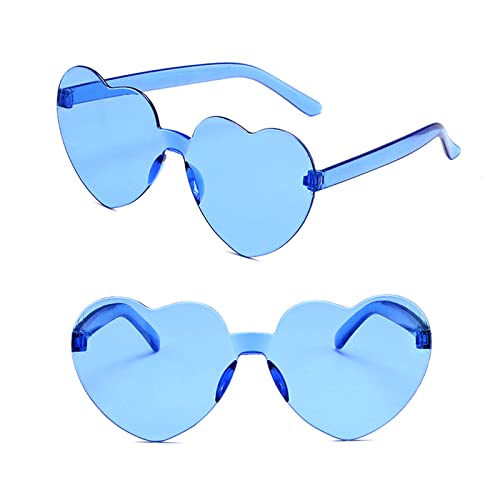 Ikosora Herzbrille, blaues Herz geformt randlose Sonnenbrille für Frauen, Kunststoff Party Herz Brille Neuheit Spaß Sonnenbrille transparentes Herz Zubehör für Valentin von Ikosora