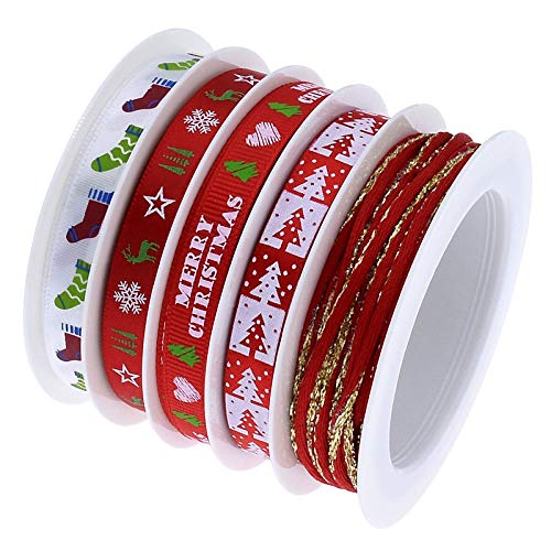 Weihnachtsband,Weihnachtsbänder 5 stil 25 m Bunt Geschenkband für Weihnachten Hochzeit Verzieren DIY Handwerk 1 cm 2 cm in der Breite von Ikruidy