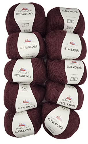 10 x 50 Gramm Himalaya Kashmir Strickgarn einfarbig, 500 Gramm Strickwolle mit 25% Alpaca Wolle, uni (beere 56804) von Ilkadim Export