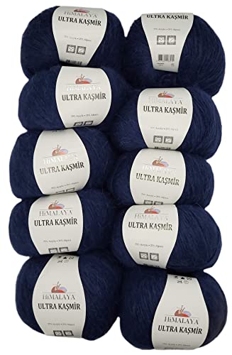 10 x 50 Gramm Himalaya Kashmir Strickgarn einfarbig, 500 Gramm Strickwolle mit 25% Alpaca Wolle, uni (blau 56819) von Ilkadim Export