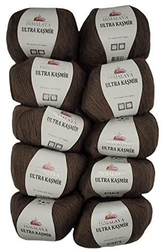 10 x 50 Gramm Himalaya Kashmir Strickgarn einfarbig, 500 Gramm Strickwolle mit 25% Alpaca Wolle, uni (braun 56813) von Ilkadim Export