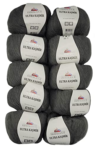 10 x 50 Gramm Himalaya Kashmir Strickgarn einfarbig, 500 Gramm Strickwolle mit 25% Alpaca Wolle, uni (grau 56825) von Ilkadim Export