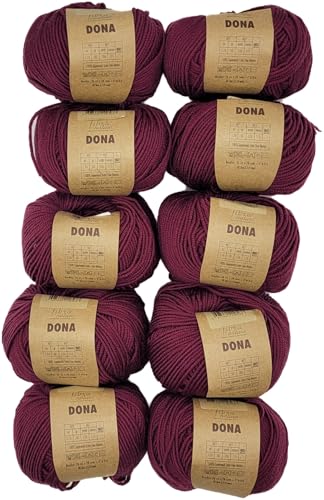 10 x 50 Gramm Ilkadim Export Merino Wolle Dona 100% Merino, 500 Gramm Paket Wolle für Stricken und Häkeln (Bordeaux 106-16) von Ilkadim Export