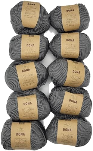 10 x 50 Gramm Ilkadim Export Merino Wolle Dona 100% Merino, 500 Gramm Paket Wolle für Stricken und Häkeln (Grau 106-37) von Ilkadim Export