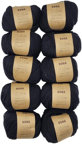 10 x 50 Gramm Ilkadim Export Merino Wolle Dona 100% Merino, 500 Gramm Paket Wolle für Stricken und Häkeln (Schwarz 106-31) von Ilkadim Export