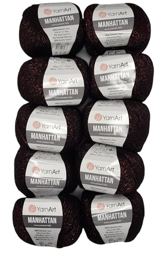 10 x 50g Ilkadim Export Manhattan Strickgarn, Viscose - Garn mit Glitzer, 500 Gramm Metallic-Wolle, Effektwolle, Strickwolle Metalliceffekt (bordeaux schwarz 904) von Ilkadim Export