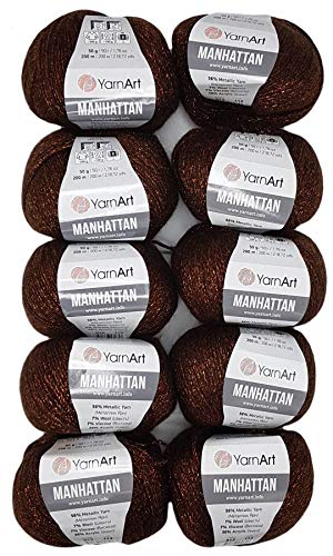 10 x 50g Ilkadim Export Manhattan Strickgarn, Viscose - Garn mit Glitzer, 500 Gramm Metallic-Wolle, Effektwolle, Strickwolle Metalliceffekt (kupfer 912) von Ilkadim Export