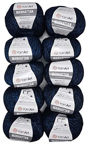 10 x 50g Ilkadim Export Manhattan Strickgarn, Viscose - Garn mit Glitzer, 500 Gramm Metallic-Wolle, Effektwolle, Strickwolle Metalliceffekt (petrol 908) von Ilkadim Export