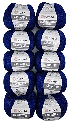 10 x 50g Ilkadim Export Manhattan Strickgarn, Viscose - Garn mit Glitzer, 500 Gramm Metallic-Wolle, Effektwolle, Strickwolle Metalliceffekt (royal blau 914) von Ilkadim Export