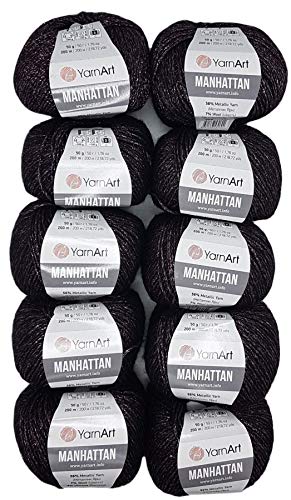 10 x 50g Ilkadim Export Manhattan Strickgarn, Viscose - Garn mit Glitzer, 500 Gramm Metallic-Wolle, Effektwolle, Strickwolle Metalliceffekt (schwarz altrosa 906) von Ilkadim Export