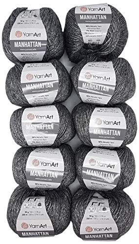 10 x 50g Ilkadim Export Manhattan Strickgarn, Viscose - Garn mit Glitzer, 500 Gramm Metallic-Wolle, Effektwolle, Strickwolle Metalliceffekt (silber dunkel 903) von Ilkadim Export