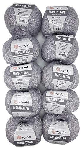 10 x 50g Ilkadim Export Manhattan Strickgarn, Viscose - Garn mit Glitzer, 500 Gramm Metallic-Wolle, Effektwolle, Strickwolle Metalliceffekt (silber flieder 910) von Ilkadim Export