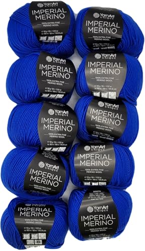 10 x 50g Imperial Merino Strickwolle, 100% Merino Wolle, 500 Gramm Merinowolle Strickgarn einfarbig (blau 3342) von Ilkadim Export