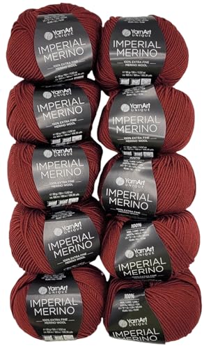 10 x 50g Imperial Merino Strickwolle, 100% Merino Wolle, 500 Gramm Merinowolle Strickgarn einfarbig (bordeaux 3344) von Ilkadim Export