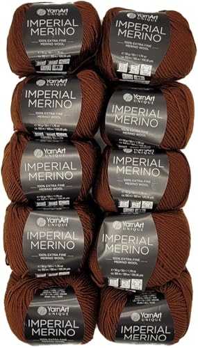 10 x 50g Imperial Merino Strickwolle, 100% Merino Wolle, 500 Gramm Merinowolle Strickgarn einfarbig (braun 3311) von Ilkadim Export