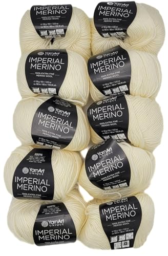 10 x 50g Imperial Merino Strickwolle, 100% Merino Wolle, 500 Gramm Merinowolle Strickgarn einfarbig (creme 3302) von Ilkadim Export