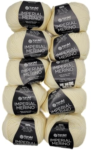 10 x 50g Imperial Merino Strickwolle, 100% Merino Wolle, 500 Gramm Merinowolle Strickgarn einfarbig (creme 3303) von Ilkadim Export