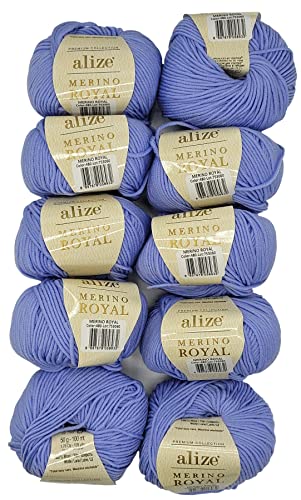 10 x 50g Strickwolle Alize Merino Royal, 100% Merino Wolle, 500 Gramm Merinowolle einfarbig (blau 480) von Ilkadim Export