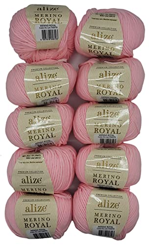 10 x 50g Strickwolle Alize Merino Royal, 100% Merino Wolle, 500 Gramm Merinowolle einfarbig (rosa 31) von Ilkadim Export