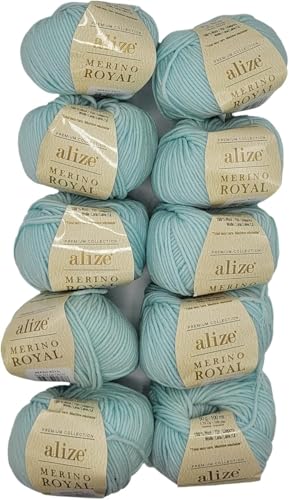 10 x 50g Strickwolle Ilkadim Export Merino Royal, 100% Strickgarn Wolle, 500 Gramm Merinowolle einfarbig (merino 522 mint) von Ilkadim Export