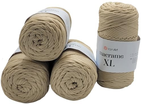 1000 Gramm Ilkadim Export Macrame XL Polyester-Garn, 4 x 250 Gramm, gesamt ca. 520m Lauflänge, Häkelgarn, Makramee Kordelgarn (beige 166) von Ilkadim Export