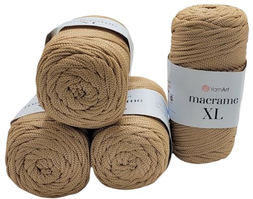 1000 Gramm Ilkadim Export Macrame XL Polyester-Garn, 4 x 250 Gramm, gesamt ca. 520m Lauflänge, Häkelgarn, Makramee Kordelgarn (hellbraun 131) von Ilkadim Export