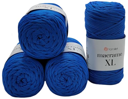 1000 Gramm Ilkadim Export Macrame XL Polyester-Garn, 4 x 250 Gramm, gesamt ca. 520m Lauflänge, Häkelgarn, Makramee Kordelgarn (royal blau 139) von Ilkadim Export