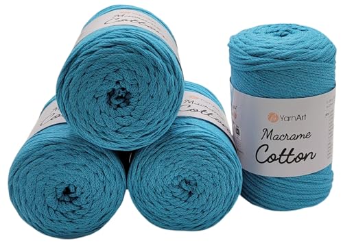 1000 Gramm YarnArt Makramee Cotton-Garn, 4x 250 Gramm, gesamt 1000m Lauflänge, Häkelgarn, Makrame Kordelgarn (blau 763) von Ilkadim Export