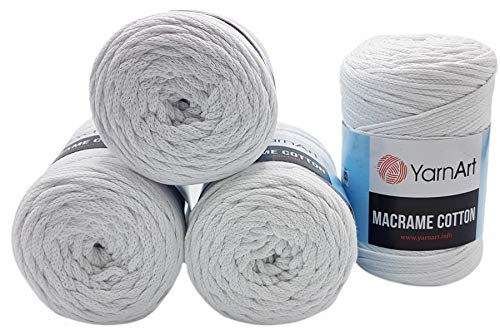 1000 Gramm YarnArt Makramee Cotton-Garn, 4x 250 Gramm, gesamt 1000m Lauflänge, Häkelgarn, Makrame Kordelgarn (weiss 751) von Ilkadim Export