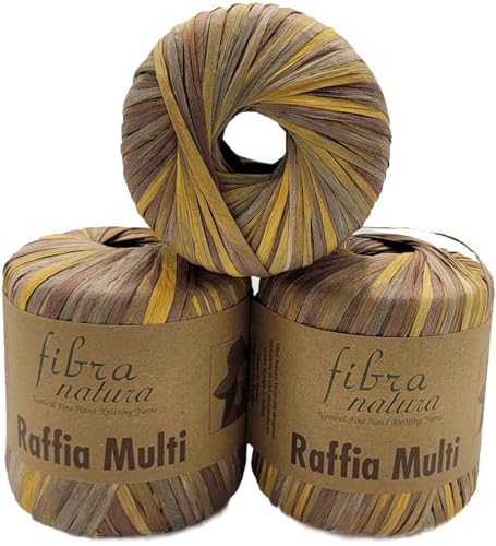 105 Gramm Fibra Natura Raffia Multi Bast-Garn bunt, 100% Viskose/Zellulose, Makramee Kordel Naturgarn mehrfarbig (braun ocker 117-04) von Ilkadim Export