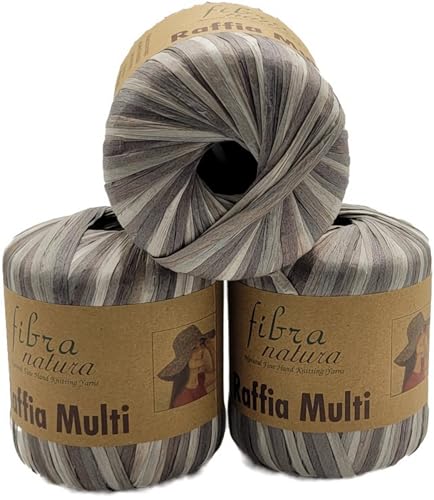 105 Gramm Fibra Natura Raffia Multi Bast-Garn bunt, 100% Viskose/Zellulose, Makramee Kordel Naturgarn mehrfarbig (grau 117-25) von Ilkadim Export