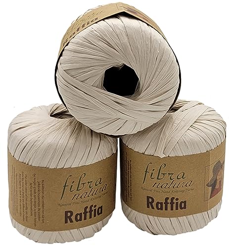 120 Gramm Fibra Natura Raffia Bast-Garn, 100% Viskose/Zellulose, Makramee Kordel Naturgarn einfarbig (natur 116-15) von Ilkadim Export