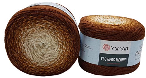 2 x 225g Ilkadim Export Flowers Merino, 450 Gramm Bobbel Wolle Farbverlauf, 25% Schurwolle, Bobble Strickwolle Mehrfarbig (braun beige creme 537) von Ilkadim Export