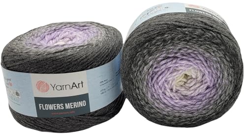 2 x 225g Ilkadim Export Flowers Merino, 450 Gramm Bobbel Wolle Farbverlauf, 25% Schurwolle, Bobble Strickwolle Mehrfarbig (grau flieder weiss 547) von Ilkadim Export